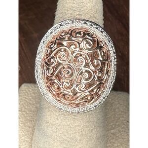 ROSS SIMONS 925 Sterling Silver Rose Gold Plated Diamond Accent Ring Size 6.25